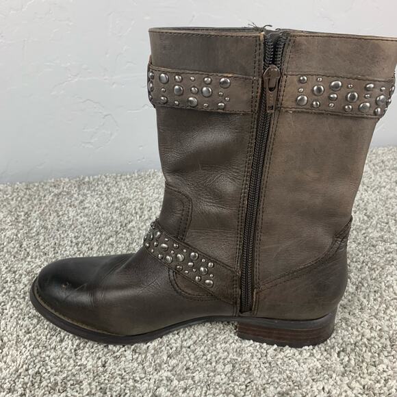 Arturo Chiang Boots Tall ankle Shaft Moto Studded Gray Buckle Side Zip Size 8.5 - Picture 5 of 9
